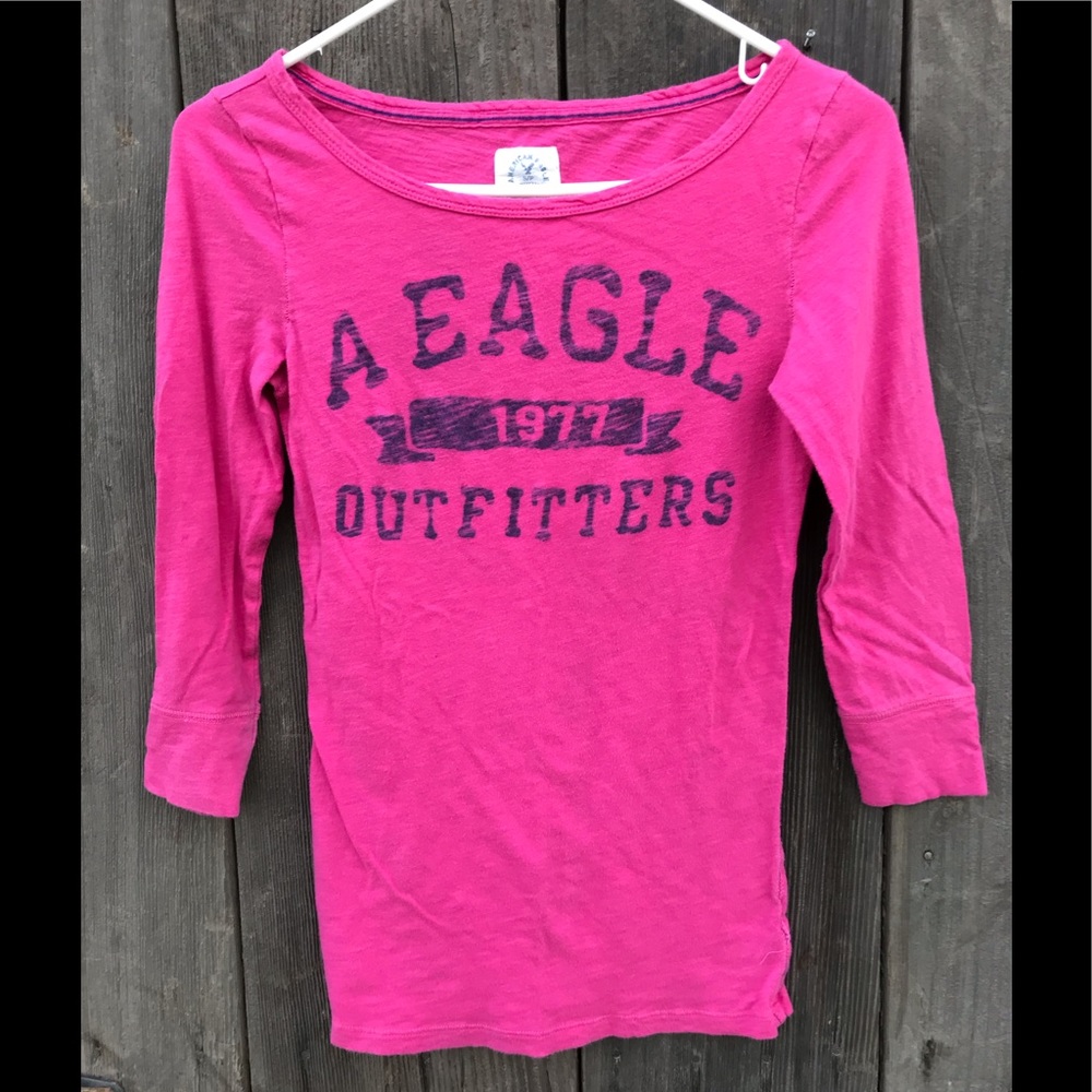 American Eagle 3/4 sleeve pink tee